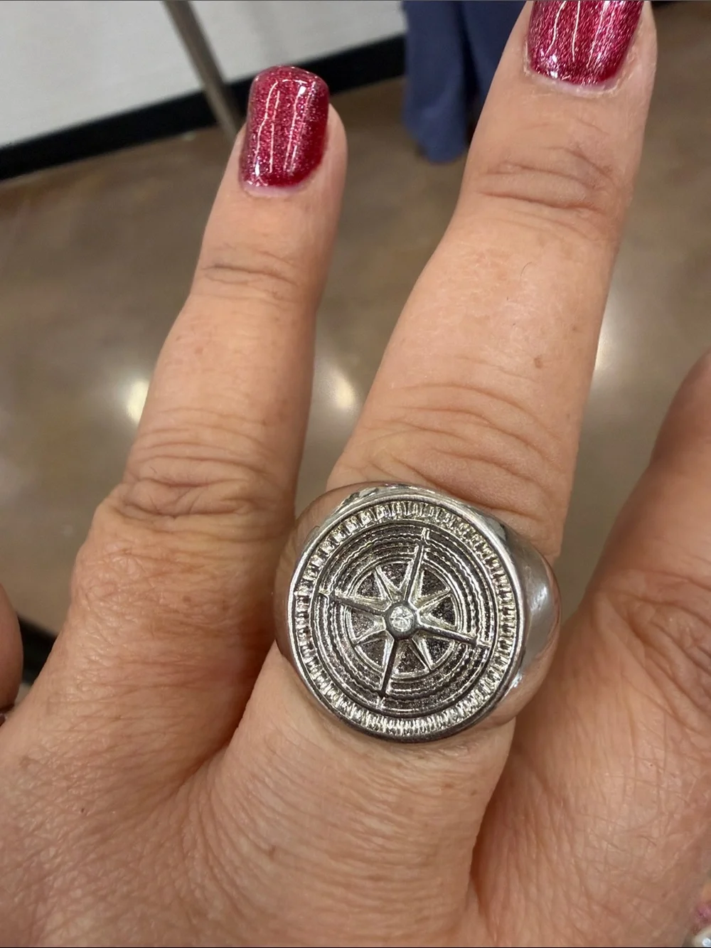 Compass Signet Ring - Men's Sterling Silver Tone